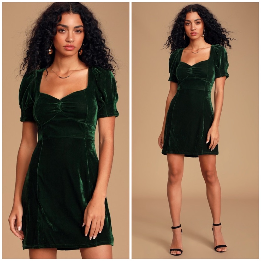 Lulu's One Last Kiss Velvet Puff Sleeve Mini Dress